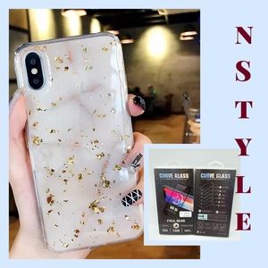 BOGO! iPhone Marble Glitter Phone Case+Screen Protector